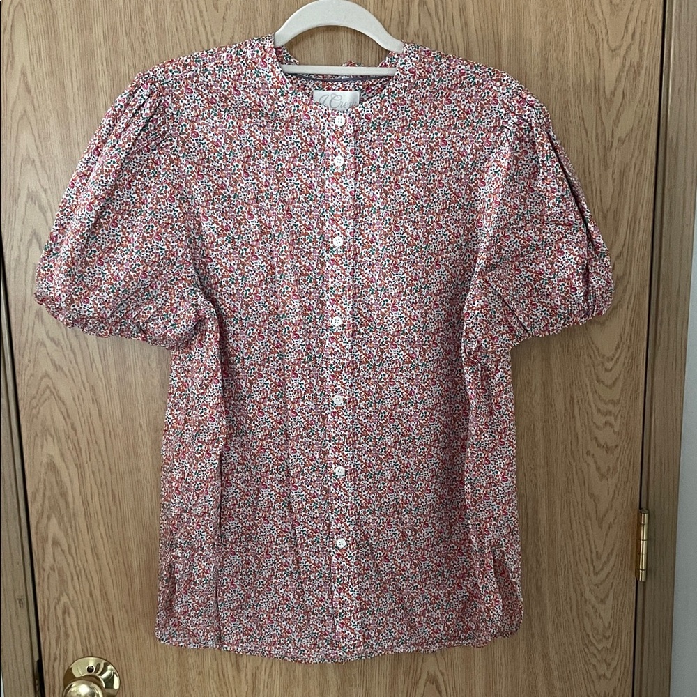 J. Crew Red and White Floral Blouse